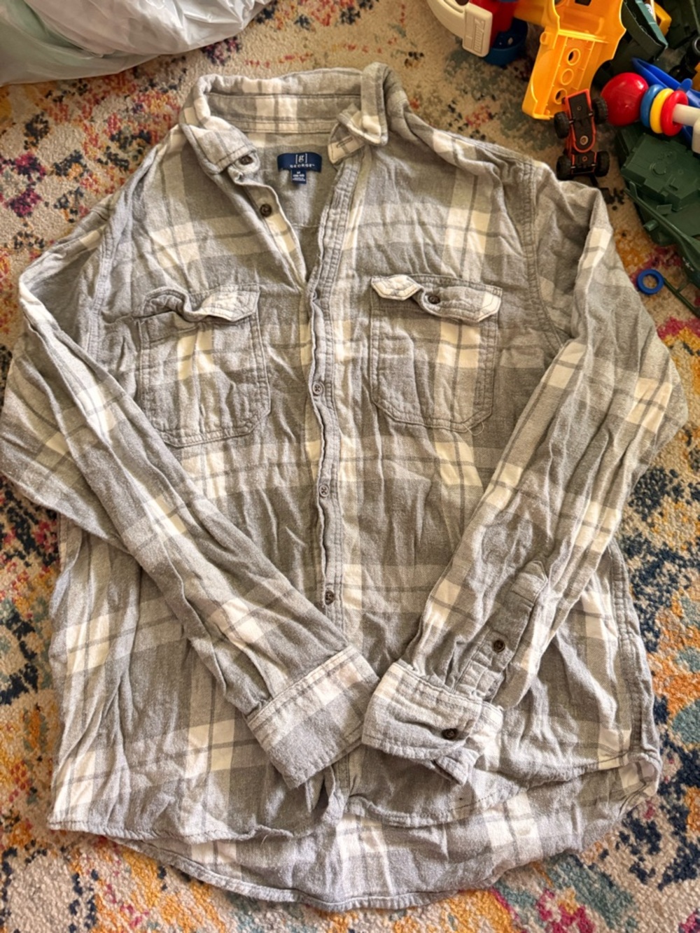 Gray Plaid Button-Up Shirt